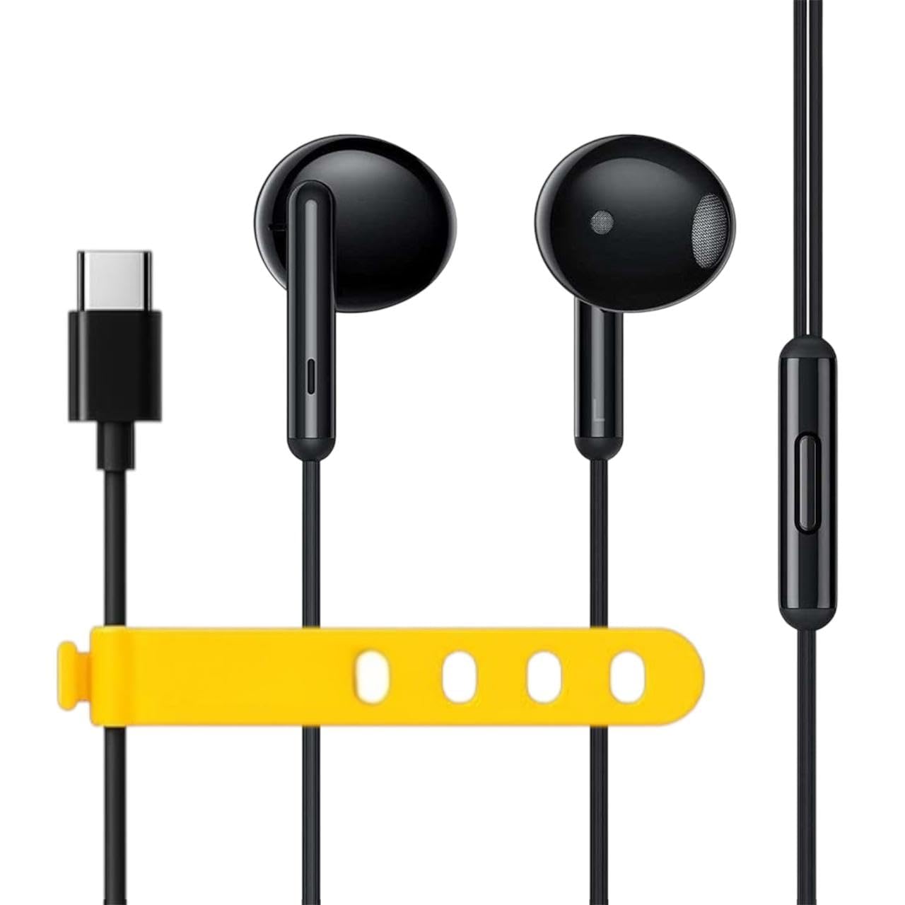Original Type C Wired Earphones Compatible for Realme Buds Classic, Half in-Ear USB-C Headset for Office Use (Black) D593W