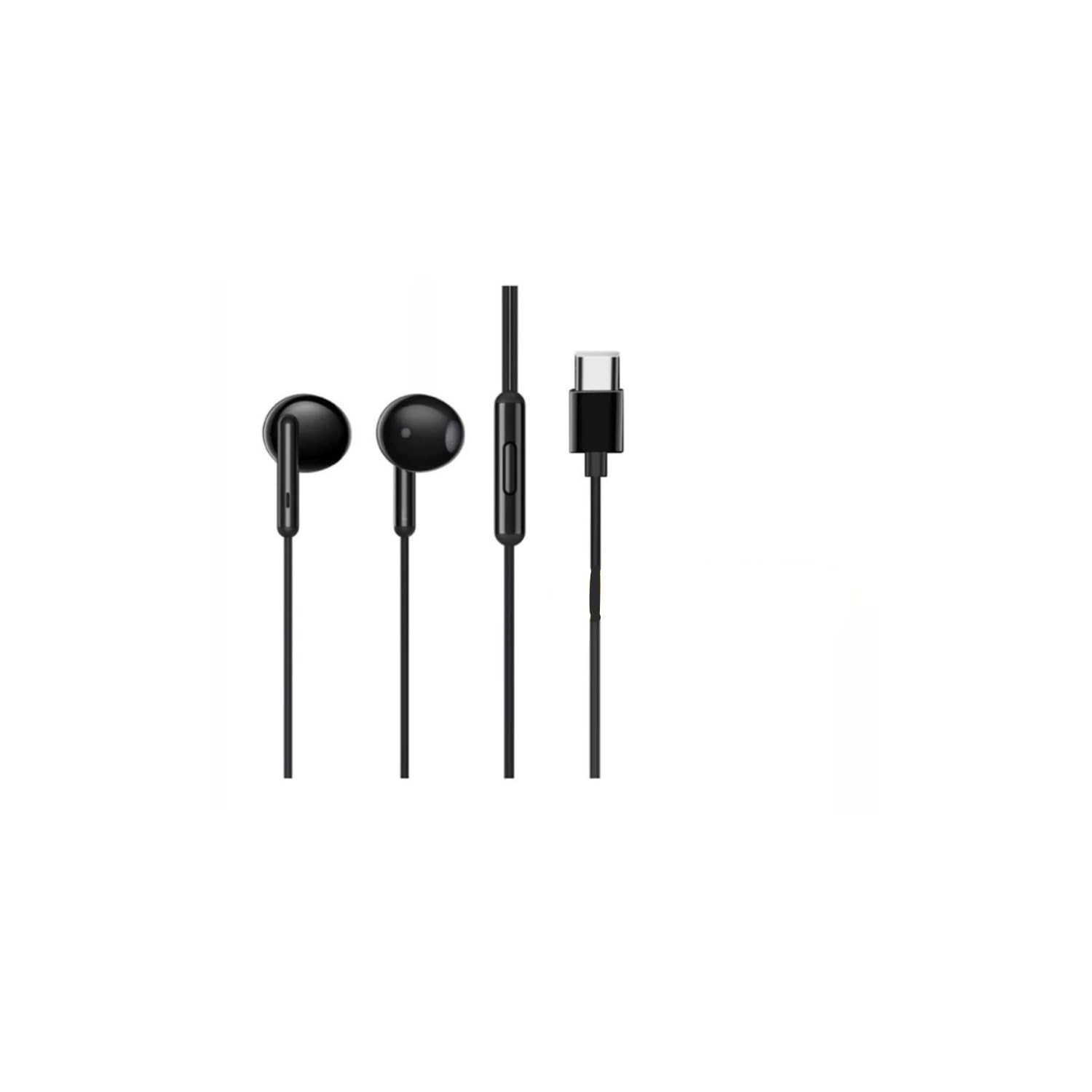 Original Type C Wired Earphones Compatible for Realme Buds Classic, Half in-Ear USB-C Headset for Office Use (Black) D593W