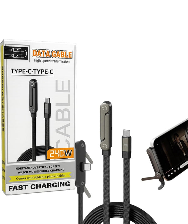 USB C to USB C 240W Fast Charging Cable 1.5M with Foldable Invisible Phone Stand, Type C to Type C PD Quick Charge Cord, Multi-Angle Adjustable Desk Holder Charger for Phone, Laptop & Car use